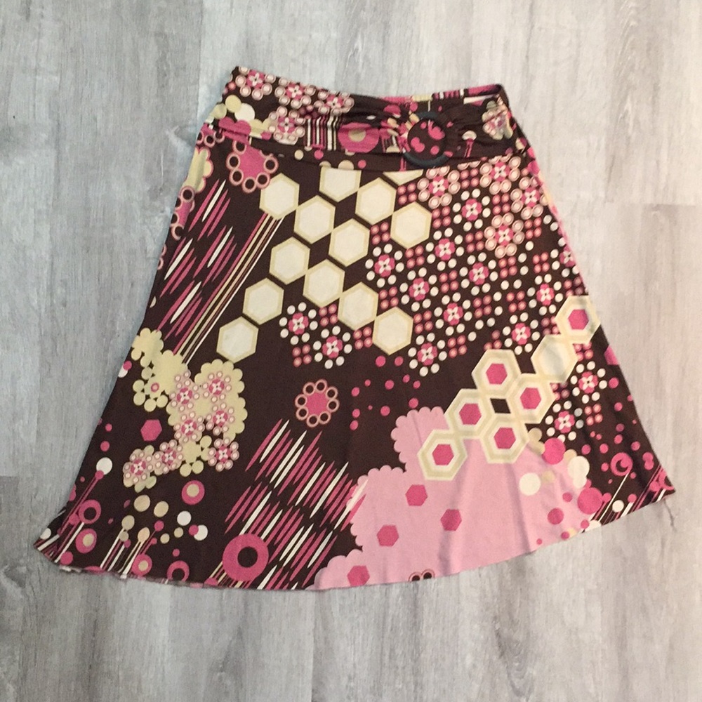 Amy Byer Girls Patterned A-Symmetrical Skirt Honeycomb Floral with Belt Large